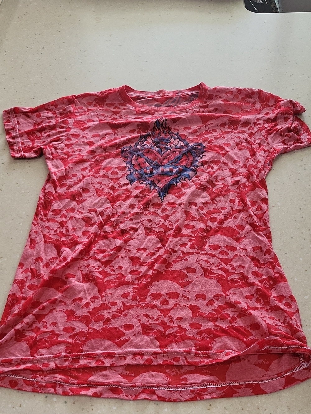 Women's Red Skull-Print Short Sleeve Tee